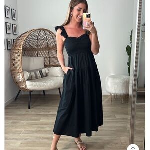 Abercrombie & Fitch Smocked Ruffle Strap Black Maxi Dress - NWT - Sz Small